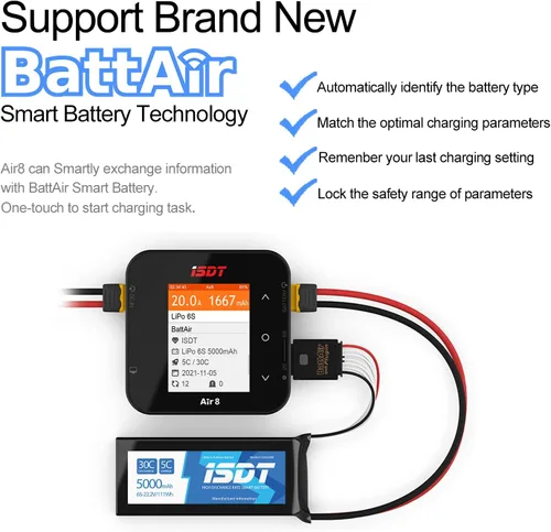 Vista 6 de ISDT Cargador de batería Air8 Lipo, cargador de equilibrio descargador 20A 500W DC 1-8S Pantalla LCD Digital Smart Battery Balance Cargador Li-Po