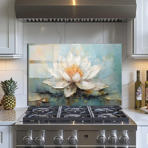 Vista 5 de Evgosm Tempered Glass Backsplash for Kitchen, Flowers Stove Splashback, Glass Backsplash, Used for Kitchen Wall Protection and Decoration, Easy to
