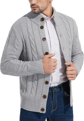 Vista 3 de NITAGUT - Suéter de punto para hombre de manga larga con cuello de pie y botones