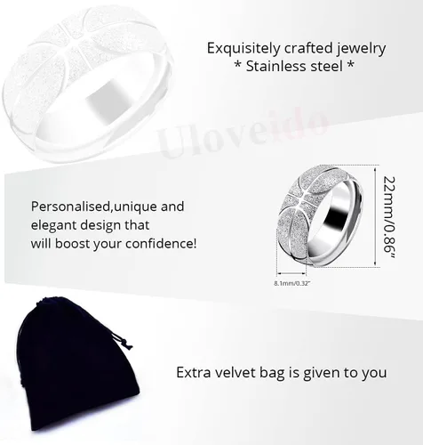 Vista 7 de Uloveido Mens 8mm Stainless Steel Basketball Ring Comfort Fit Band Creative Sport Souvenir Gifts for Him