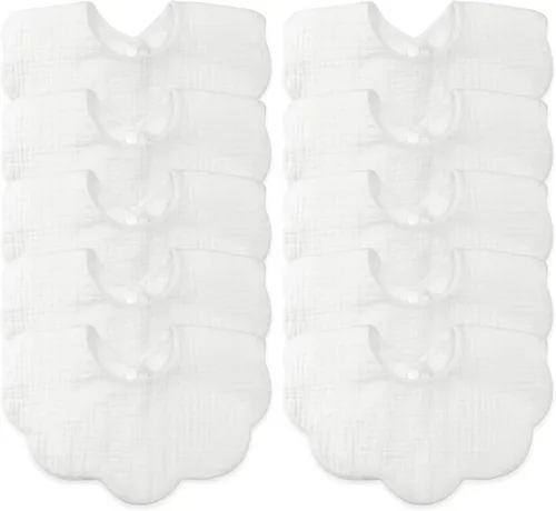 Vista 13 de Baberos de muselina para bebé niña niño para babeo y dentición, paquete de 10 Soft organic cotton muslin bibs for drooling, teething and feeding.