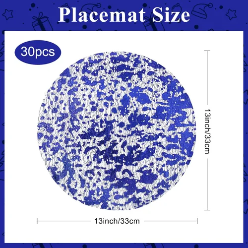 Vista 2 de 30 manteles individuales desechables azules de 13 pulgadas de malla metálica con purpurina redonda, manteles individuales de malla metálica azul