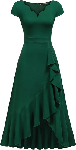 Vista 5 de Miusol Vestido largo vintage con cuello en V y volantes para dama de honor