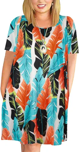 Vista 20 de Kancystore Vestido casual de verano para mujer, talla grande, con bolsillos Albaricoque