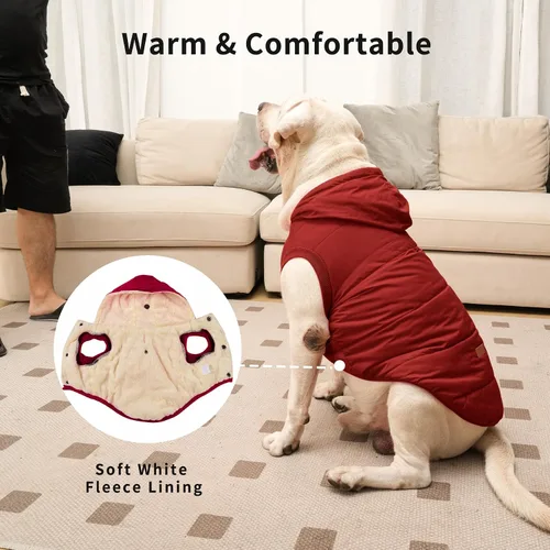 Vista 3 de Vecomfy - Sudadera con capucha para perro, forro de vellón, extra cálida, para invierno, chaqueta para perros grandes, abrigos con capucha para Rojo