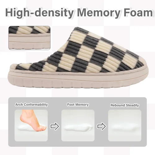 Vista 17 de Jaeynow Pantuflas mullidas para mujer en interiores, zapatos de casa unisex de espuma viscoelástica para hombre, zapatos de invierno cálidos
