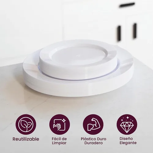 Vista 5 de Aya’s 60 Pack de Platos de Plástico para Fiesta - Juego de Platos Desechables Resistente con 30 Platos de Cena y 30 Platos de Ensalada - Platos