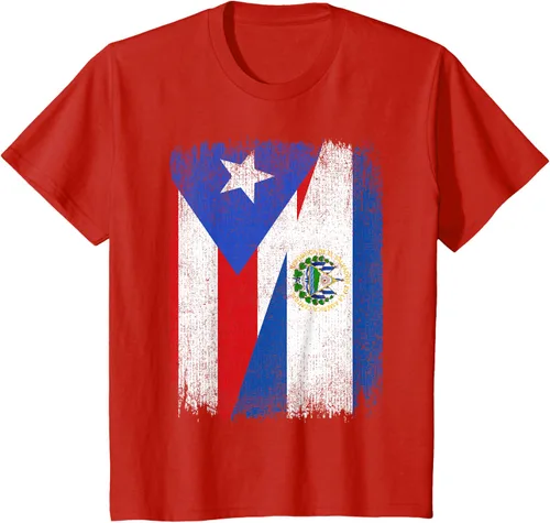 Vista 3 de Camiseta Half Puerto Rico El Salvador Flag Orgullo Salvadoreño Roots