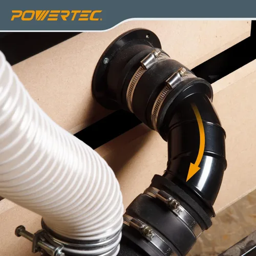 Vista 7 de POWERTEC 70344-P2 2-1/2" OD 90 grados Codo - Conector colector de polvo de plástico ABS (negro), paquete de 2