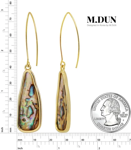 Vista 5 de Pendientes colgantes de abulón para mujer - Joyería de textura geométrica