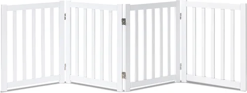 Vista 24 de LZRS Puerta para perros de madera independiente plegable de 2 paneles para interiores – Madera dura sólida de 24" de alto, puerta de seguridad