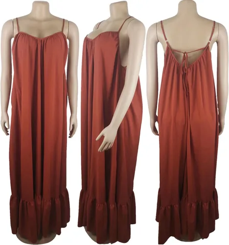 Vista 7 de Adogirl Vestido largo con tirantes delgados, sensual, para mujer, sin mangas, fruncido y dobladillo con volantes, vendaje de gran