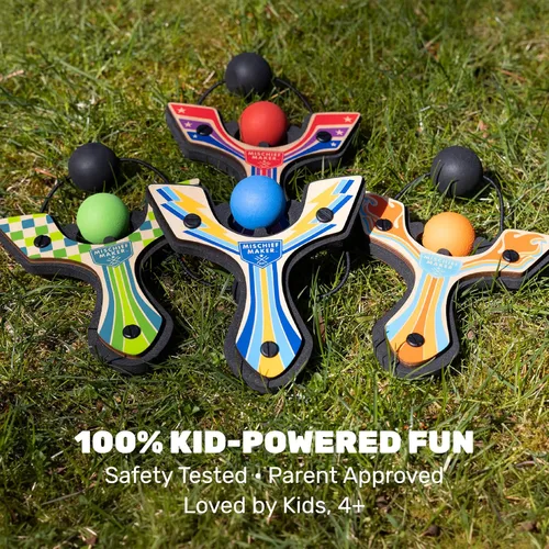 Vista 8 de Tirachinas de madera Mischief Maker® - Serie Racing - Tirachinas de madera real para niños, 4 bolas de espuma suave y bolsa de almacenamiento - A