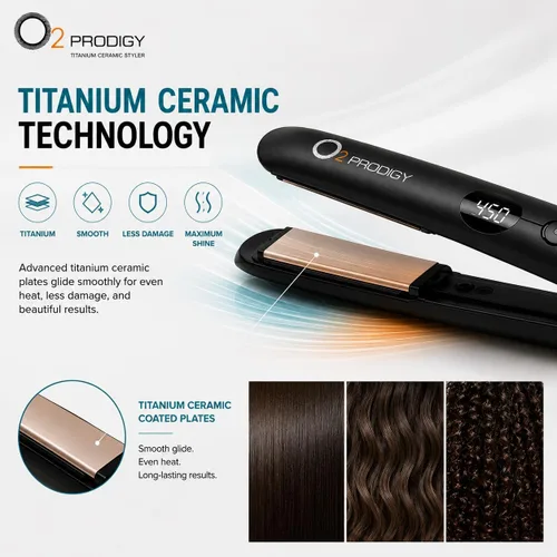 Vista 6 de O2 PRODIGY - Plancha de pelo de cerámica de titanio para mujer