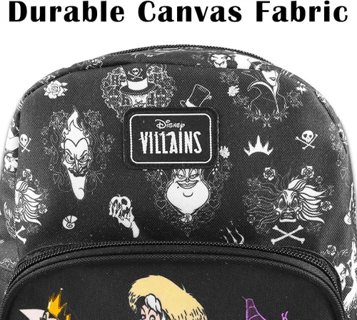 Vista 6 de Disney Villains Mini mochila para mujer Mochila de lona de Disney Villains de 10 pulgadas con bolsillo frontal y marcador Paquete de mochila