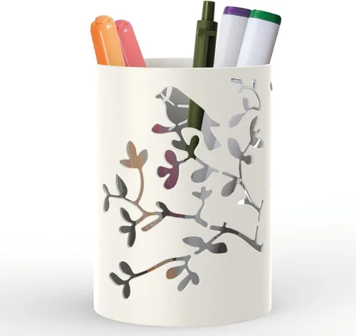 Vista 12 de Mango Steam Soporte de metal para bolígrafo, organizador de vasos para brochas de maquillaje para oficina, baño, tocador (negro, pavo real)