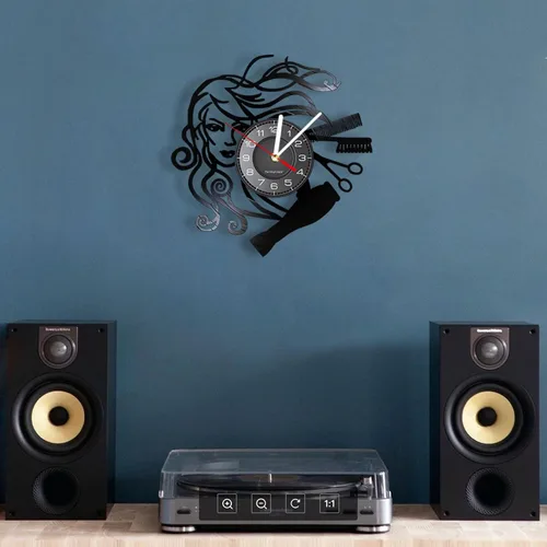 Vista 3 de Reloj de pared de 12 pulgadas para peluquería, salón de belleza, disco de vinilo, reloj de pared para estilista, peluquería, peluquería, retro