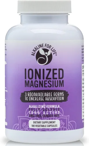 Vista 5 de Citrato de glicinato de magnesio ionizado alcalino para la vida, 110 mg, 60 cápsulas Magnesio multiforma de alta absorción con ascorbato