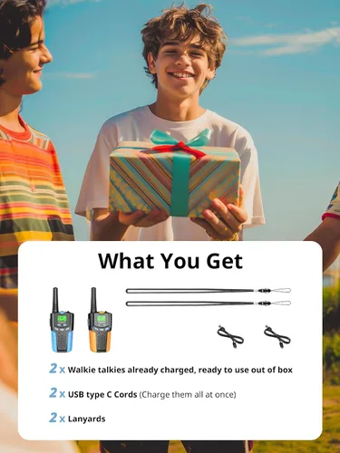 Vista 8 de Inspireyes Walkie Talkies para niños, paquete de 2 recargables de largo alcance, juguetes para niños y niñas de 3 a 12 años, juguete de radio de 2