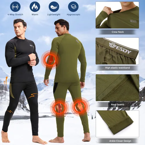 Vista 8 de romision Ropa interior térmica para hombre, conjunto de pantalones largos con forro polar, equipo de caza de invierno, capa base cálida, camiseta
