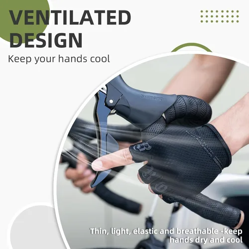 Vista 2 de ROCKBROS Guantes de ciclismo para hombre con medio dedo, transpirables Negro