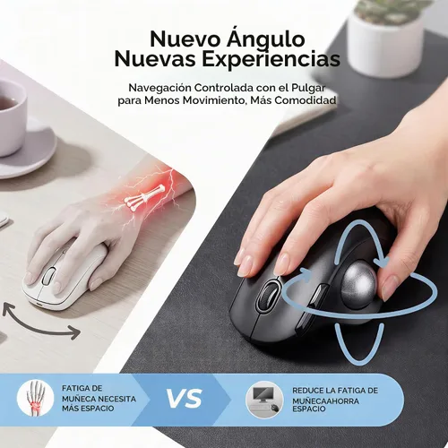 Vista 3 de seenda Ratón inalámbrico ergonómico de Trackball - Ratón Bluetooth Rollerball recargable, conexión de 3 dispositivos (Bluetooth/USB), mouse