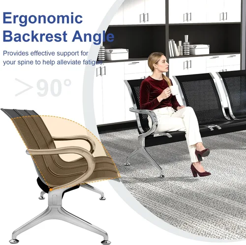 Vista 5 de KINTNESS Silla de recepción de espera - Bancos de sala de espera, silla de oficina, sillas de sala de espera resistentes con brazos de 3 asientos