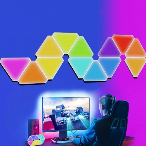 Vista 9 de WiFi Bluetooth 5V USB Triángulo Lámparas de atmósfera cuántica LED luz nocturna para juego dormitorio decoración creativa Lámparas de pared