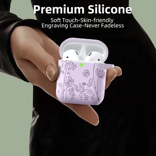 Vista 4 de Lerobo para AirPods Case 2ª 1ª Generación Funda Protectora Completa con Grabado de Flores Compatible con la Carcasa de Carga de Apple AirPod