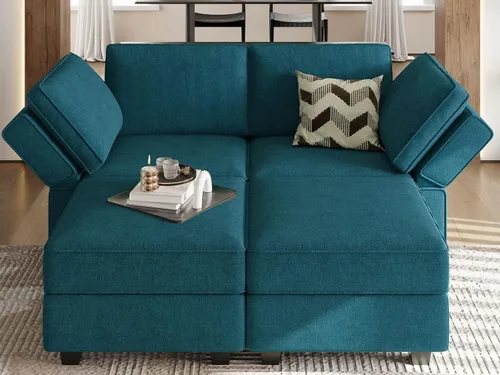 Vista 18 de Belffin - Sofá seccional modular con cama oculta, sofá seccional convertible para sala de estar. Sofá color gris claro