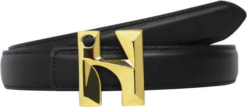 Vista 165 de Cinturón de cuero clásico con hebilla de metal para mujer con vestido de jeans