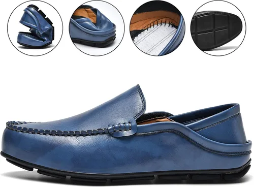 Vista 2 de Mocasines para hombre, zapatos de vestir casuales de cuero para conducir, zapatos de vestir de moda Incluye un par extra de plantillas