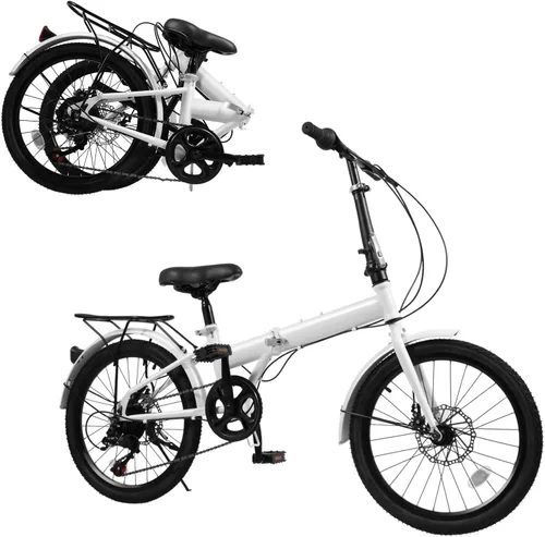 Vista 2 de Bicicleta plegable de 20 pulgadas, bicicleta plegable para adultos con cambio de 7 velocidades, bicicleta de altura ajustable para hombres y mujeres