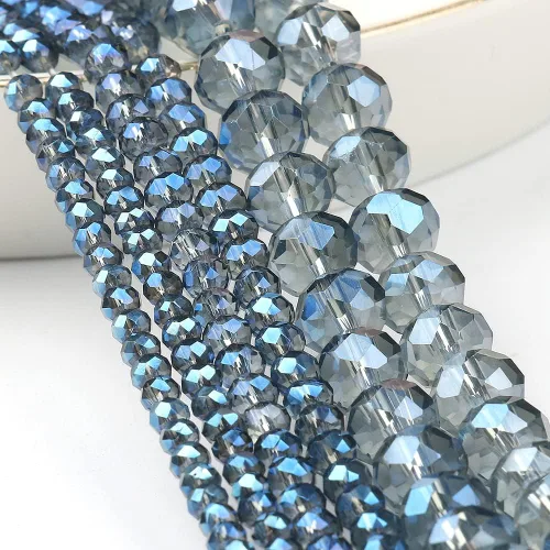 Vista 4 de 620 piezas de cuentas de cristal facetado Briolette, cuentas de rondelle azules facetas de 4 mm, 5 hebras, tamaño de agujero 1 mm, ideal para hacer