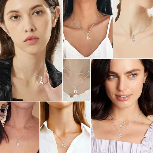 Vista 5 de SILVERCUTE Initial NecklaceEarrings for Women Girls, Hypoallergneic 925 Sterling Silver Fine Jewelry, Cute Dainty Name Chain Choker, Letter Pendant
