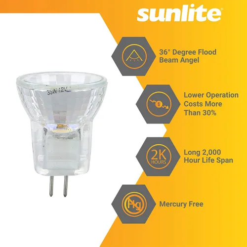 Vista 2 de Sunlite 03196-SU 35MR8/CG/FL/12V 35 vatios, halógeno MR8 G4 basado mini bombilla reflectora, protector de cubierta