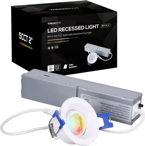 Vista 8 de TORCHSTAR Paquete de 6 luces empotrables LED 5CCT de 1 pulgada