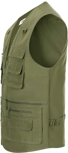 Vista 3 de Chaleco de viaje casual Safari para hombre, 16 bolsillos, chaleco de trabajo al aire libre, chaqueta sin mangas, chaqueta de pesca, senderismo