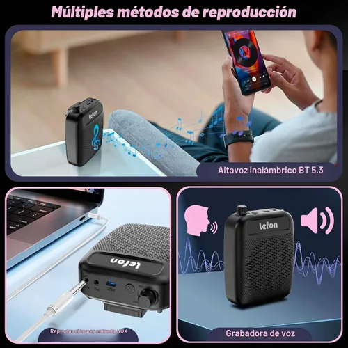 Vista 6 de TRELC Amplificador de Voz Inalámbrico con Micrófono Lavalier, Altavoz de Solapa Inalámbrico Portátil Recargable con Clip para Profesores, Reducción