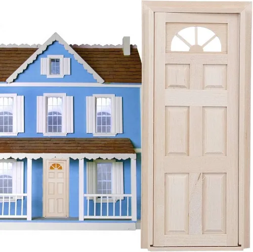 Vista 7 de Puerta de casa de muñecas, 1:12 casa de muñecas de madera en miniatura simulada puerta mini ventana modelo juguete accesorio Cargostrap casa