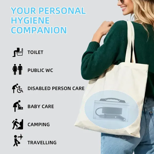 Vista 5 de Bidé portátil para viajes con modos de presión de agua suave y fuerte, bidé de viaje recargable USB-C, tanque de agua grande de 2.3 L para uso Negro
