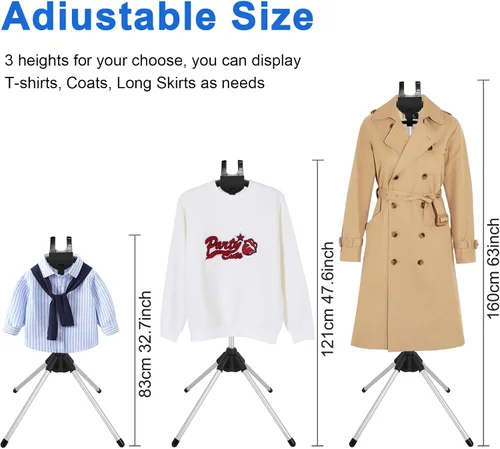 Vista 3 de Exhibidor Ajustable de Camisetas para Adultos para Vendedores, Soporte de Exhibición de Camisetas de 32-63 pulgadas, Exhibidor Portátil Colgante