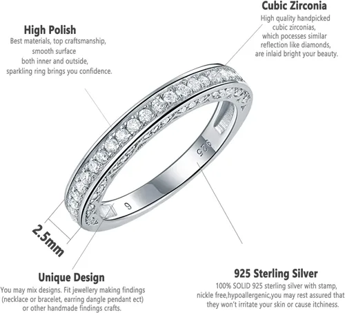 Vista 6 de Newshe Jewellery Banda de Boda Apilable Anillos de Compromiso de Circonita Cúbica para Mujeres Plata de Ley 925 Eternidad Aniversario Nupcial