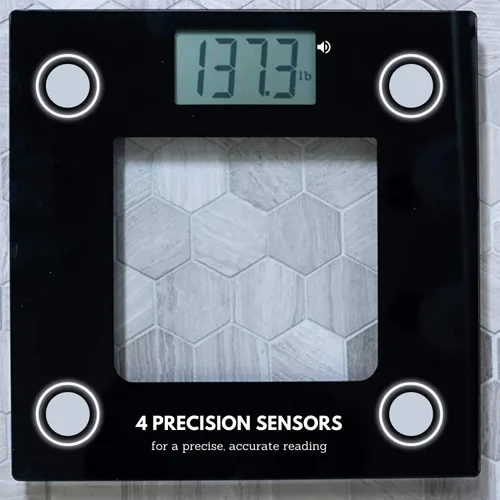 Vista 3 de Báscula digital de vidrio extra ancha La báscula de baño que habla Báscula digital precisa visual y de voz para peso corporal 395 libras