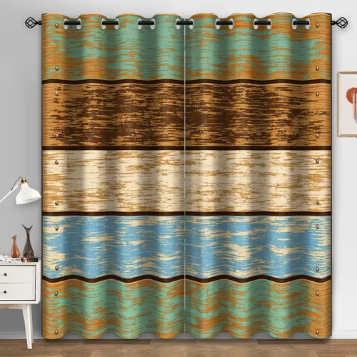 Vista 10 de Aimego - Cortinas opacas rústicas con flores de girasol, cortinas para oscurecer la habitación, estilo granja, paneles de madera, mariposas azules