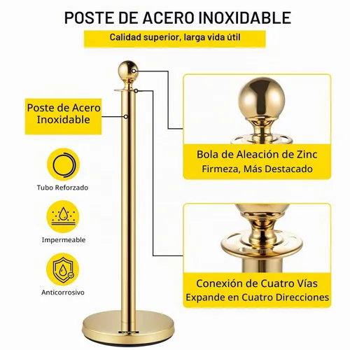 Vista 3 de VEVOR Cuerdas y postes de terciopelo, 2 piezas, cuerda de terciopelo rojo de 5 pies, poste de puntal con parte superior de bola, barreras de control