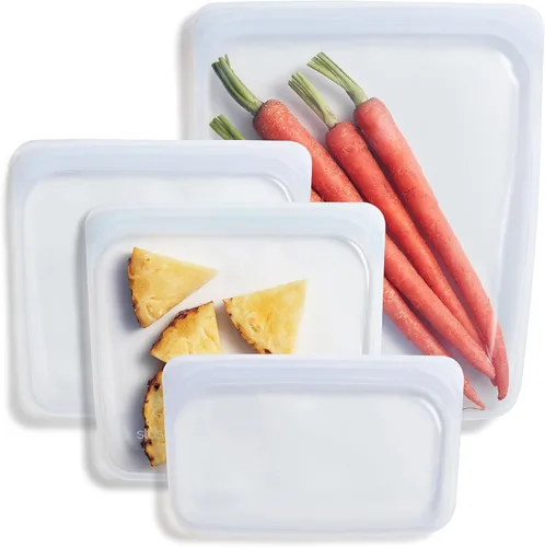Vista 2 de Stasher Bolsas de almacenamiento de silicona reutilizables (paquete de 4) + bolsa de aperitivos