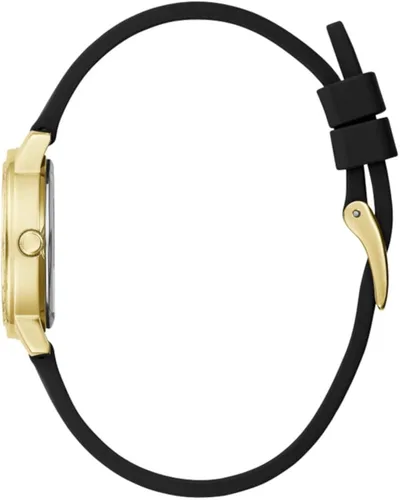 Vista 3 de GUESS Reloj analógico de silicona negra y dorada para mujer de EE. UU, Oro Rosa