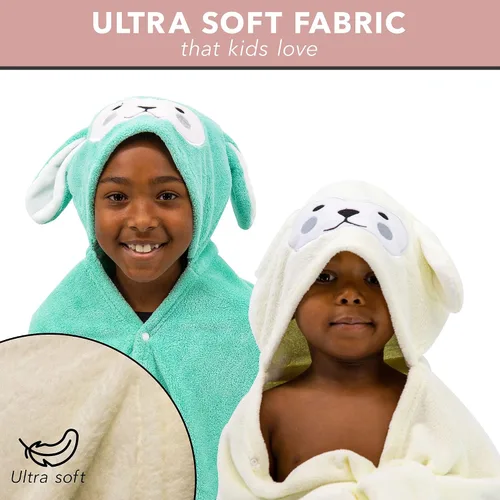 Vista 5 de Mothera Toalla de baño con capucha para niños y niños pequeños, toalla de forro polar coral para niños y niños pequeños, toallas con capucha de Verde