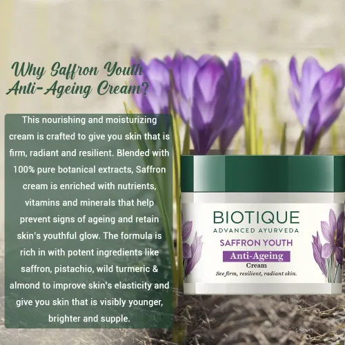 Vista 6 de Biotique Saffron Dew 1.76 oz- Crema facial y corporal Ageless